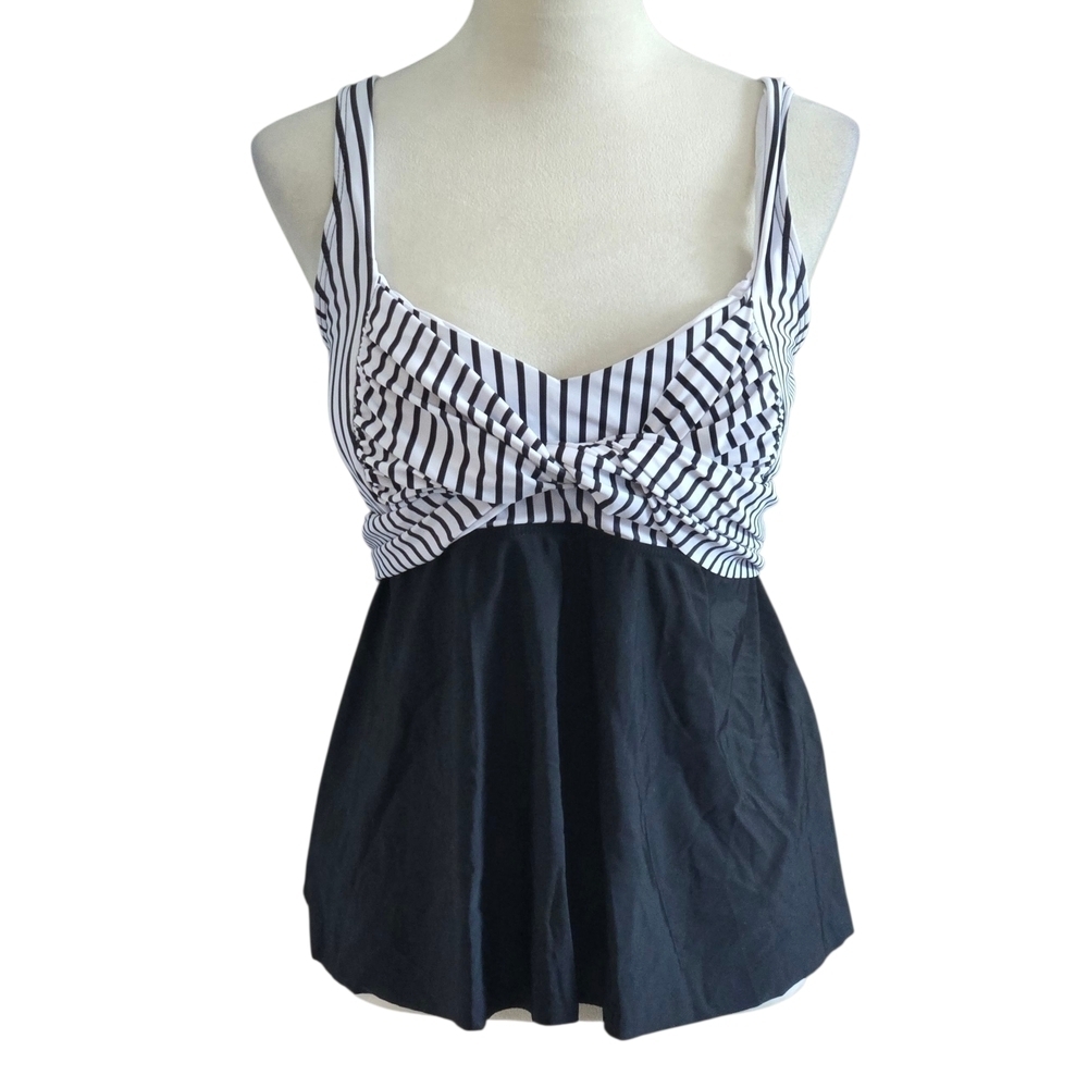 Zaful Forever Young Black White Striped Womens Tankini Swimsuit Top US size 8-10